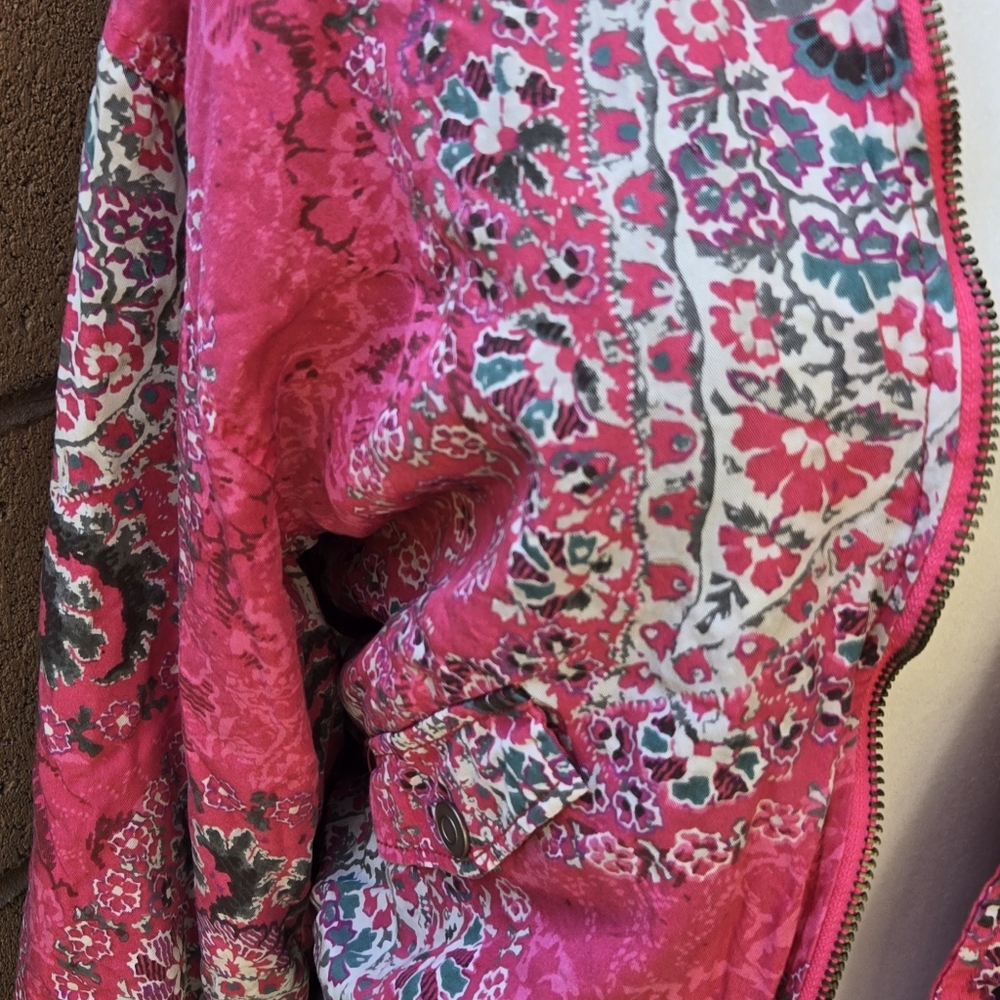 Free People Pink Quilted Floral Bomber Jacket Zip Up - Picture 4 of 12